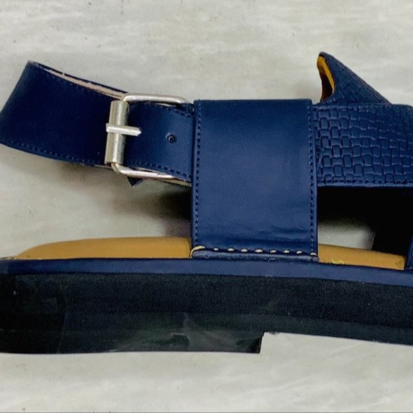 Blue Leather Sandals, Handmade Peshawari Chappal, Traditional Leather Blue - Picture 4 of 12